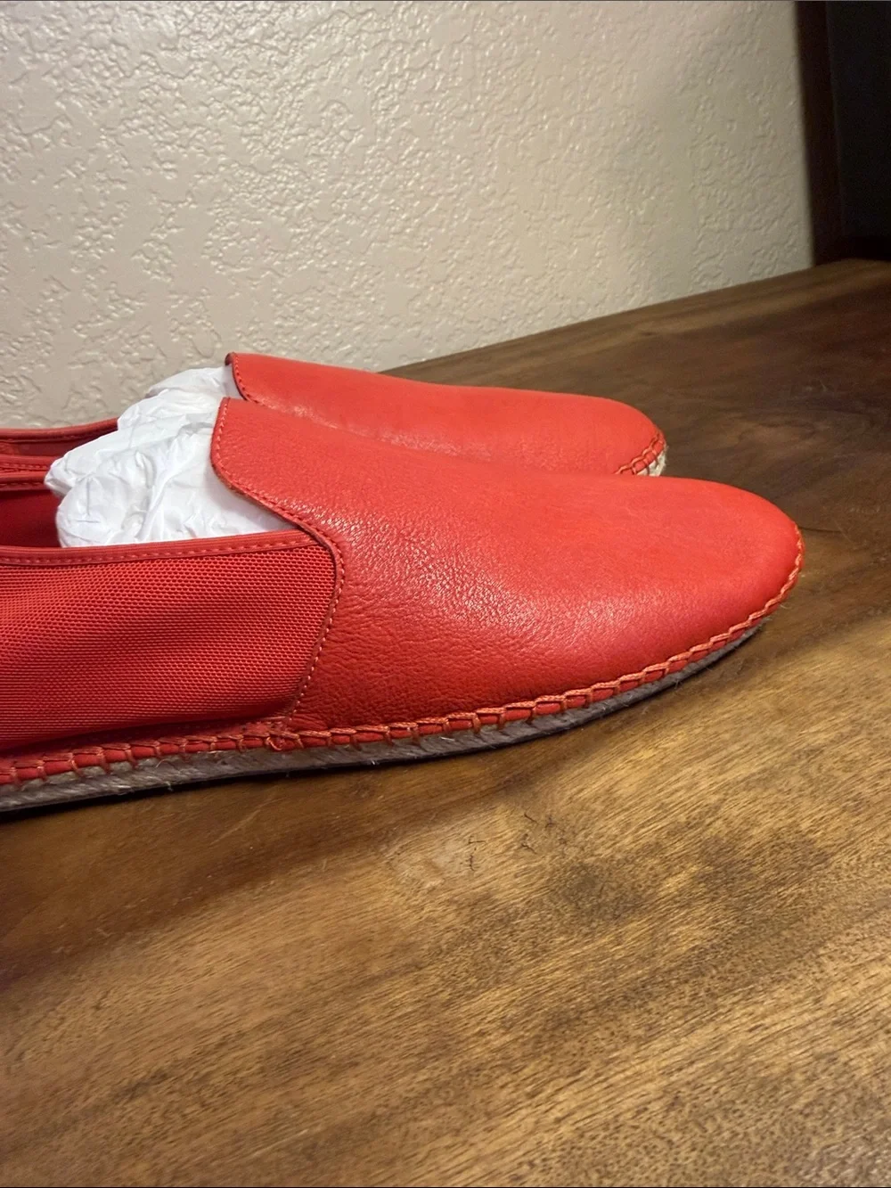 Eileen Fisher Women's Red Slip-On Leather and Mesh Flats Loafers Jute Espadrille